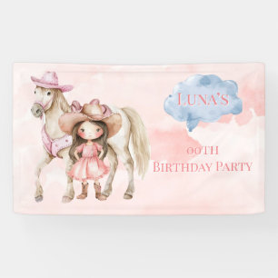 Banderoles Pink Cowgirl Horse 00e fête d'anniversaire