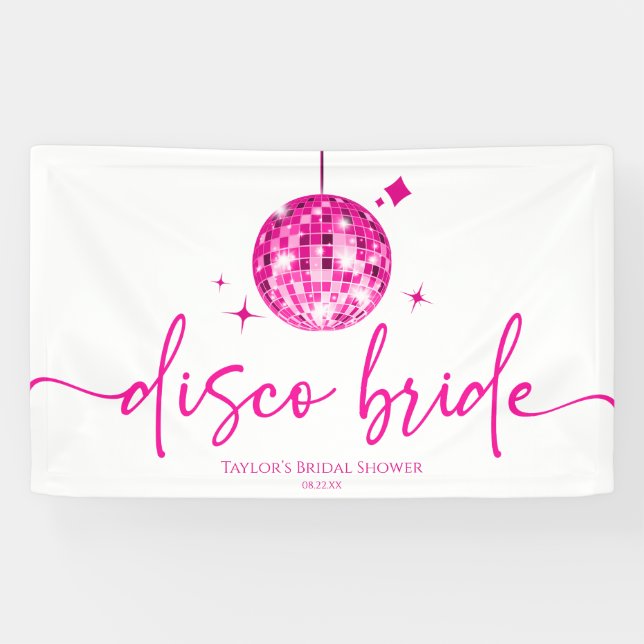 Banderoles Pink Disco Ball Disco Bride Fête des mariées (Horizontal)