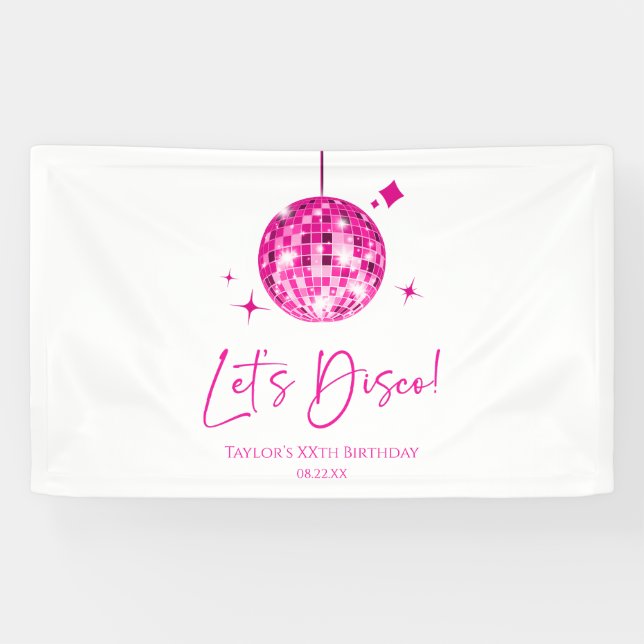 Banderoles Pink Disco Ball Let's Disco Anniversaire (Horizontal)