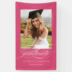 Banderoles Pink Elegant Script Graduation Photo Party