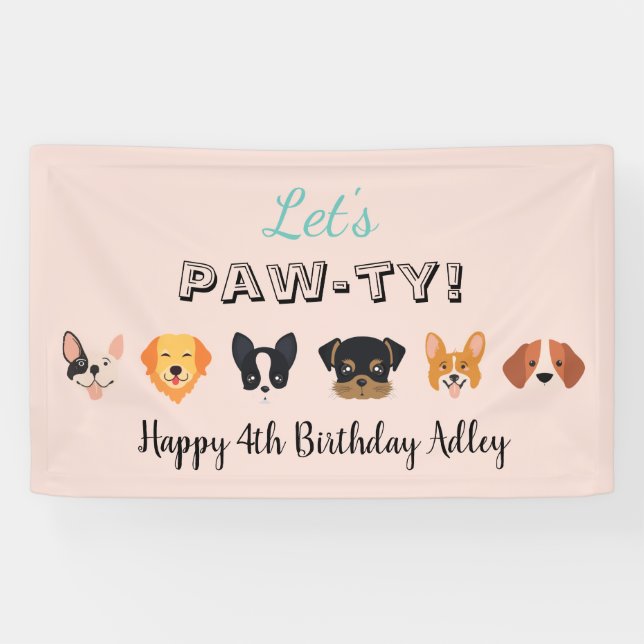 Banderoles Pink Faisons Paw-ty Girl Dog fête d'anniversaire (Horizontal)