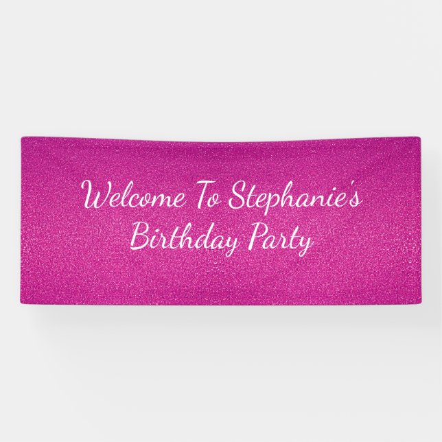 Banderoles Pink Glittery Abstraite fête d'anniversaire Nom pe (Horizontal)
