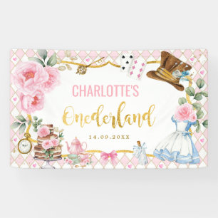 Banderoles Pink Gold Alice dans l'Onederland 1ère fête d'anni