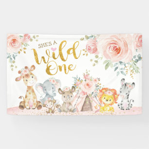 Banderoles Pink Gold Wild One Jungle Safari Animaux Anniversa