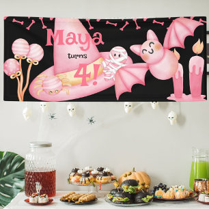 Banderoles Pink halloween jolies sorcières casquette annivers