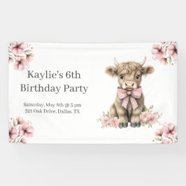 Banderoles Pink Highland Cow fête d'anniversaire