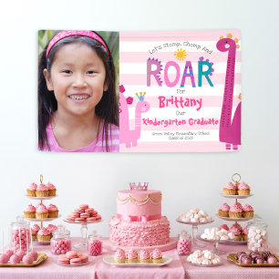 Banderoles Pink Kindergarten Graduation Photo Dinosaur Girl