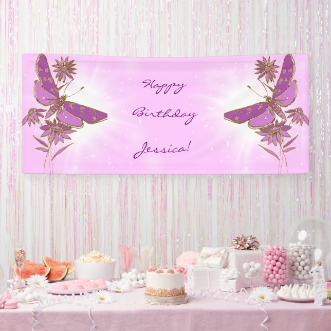 Banderoles Pink Purple Butterfly  (Fête)