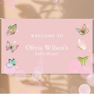 Banderoles Pink Purple Pastel Butterfly Girl Baby shower