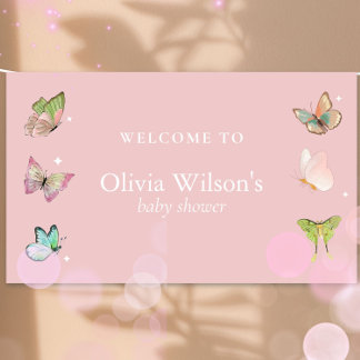 Banderoles Pink Purple Pastel Butterfly Girl Baby shower