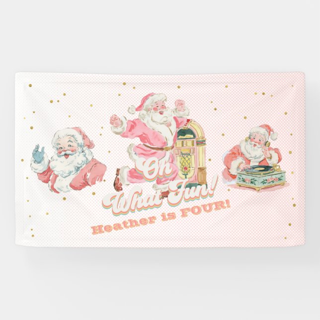 Banderoles Pink Retro Super Père Noël-Fille fête d'anniversai (Horizontal)
