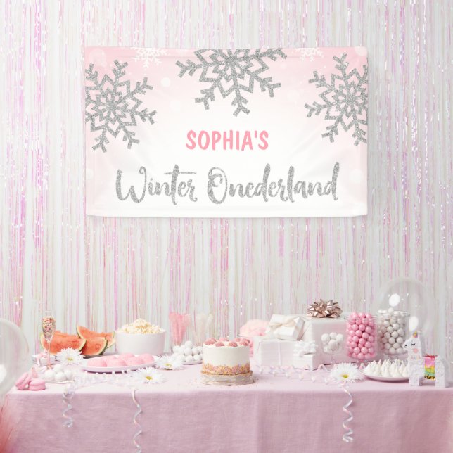 Banderoles Pink Silver Winter ONE derland 1er anniversaire (Fête)