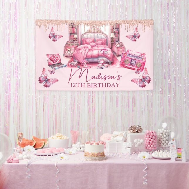 Banderoles Pink Sleepover Girl Anniversaire Personnalisé (Fête)