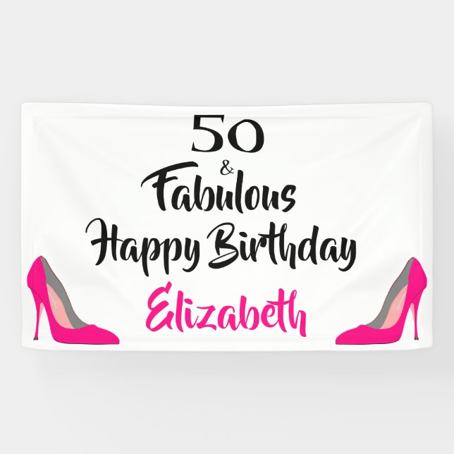 Banderoles Pink Stiletto 50 et fabuleux 50e anniversaire (Horizontal)