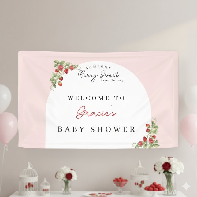 Banderoles Pink Strawberry Baby Shower (Berry Sweet Baby Shower Banner)