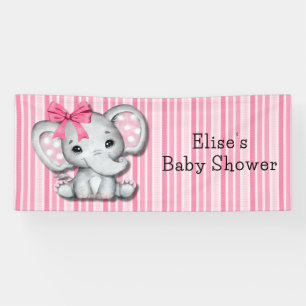 Banderoles Pink Stripes Aquarelle Elephant Girl Baby shower