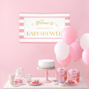 Banderoles Pink Stripes avec Gold Maman BABY SHOWER