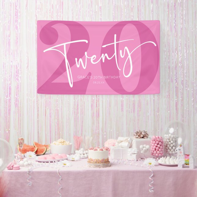 Banderoles Pink Vingt-vingtième 20e fête d'anniversaire (Fête)