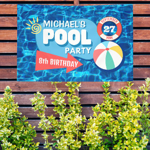 Banderoles Piscine d'été Fête Tropicale Anniversaire Bleu