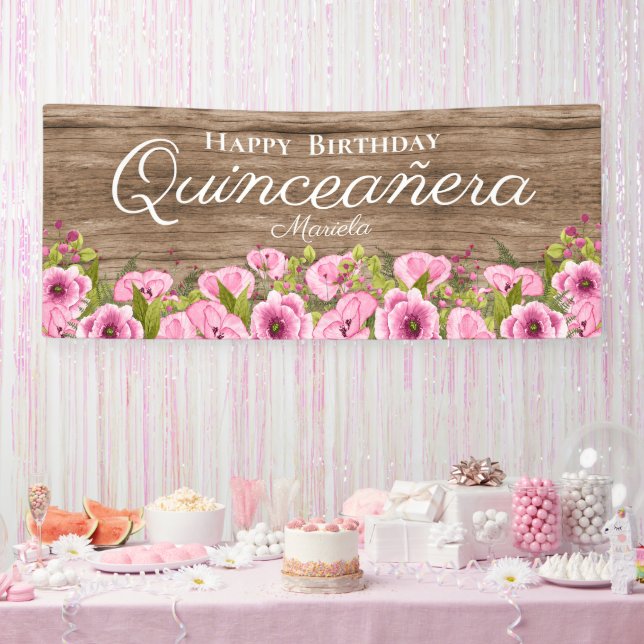 Banderoles Pivoines Roses Rustiques Quinceañera (Fête)