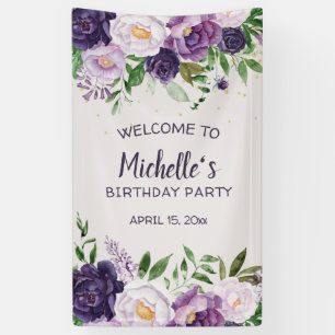 Banderoles Pivoines Violettes Fleurs Bienvenue Anniversaire