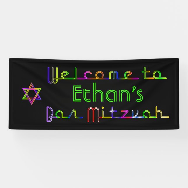 Banderoles PixDezines Neon Lights Bar Mitzvah Banner 6'x2.5' (Horizontal)