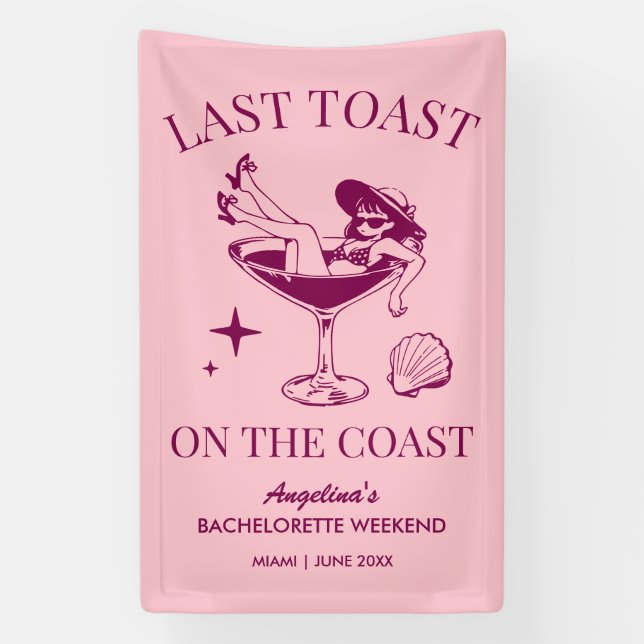 Banderoles Plage Bachelorette Fête Dernier Toast Sur La Côte (Verticale)