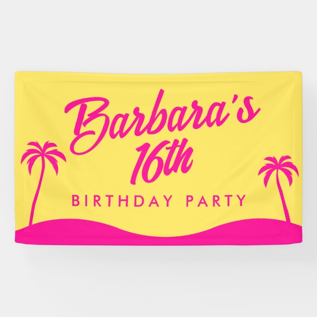 Banderoles Plage moderne Jaune rose Script Sweet 16 (Horizontal)
