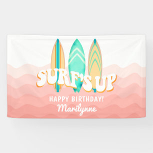 Banderoles Planche de surf rose pour anniversaire