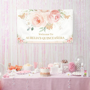 Banderoles Plante rose pâle Quinceañera Sweet 16 fond