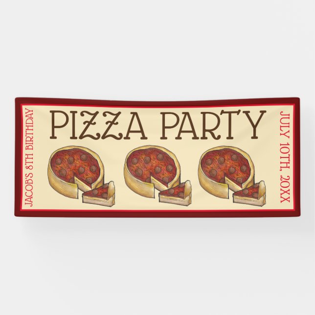 Banderoles Plat profond Pepperoni Pizza Pie fête d'anniversai (Horizontal)