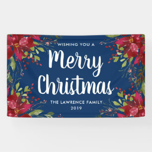 Banderoles Poinsettia Joyeux Noël Vacances bleu marine
