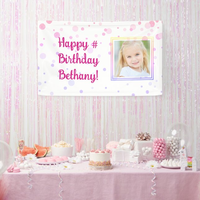 Banderoles Points Confetti Rose Anniversaire Photo Personnali (Fête)