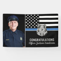 Police Blue Line Flag Congrats Photo Retraite