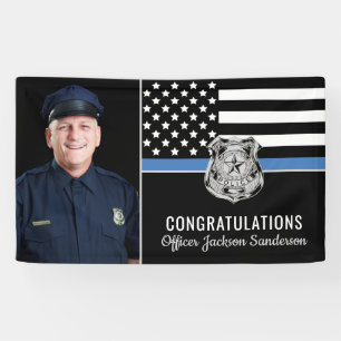 Banderoles Police Blue Line Flag Congrats Photo Retraite
