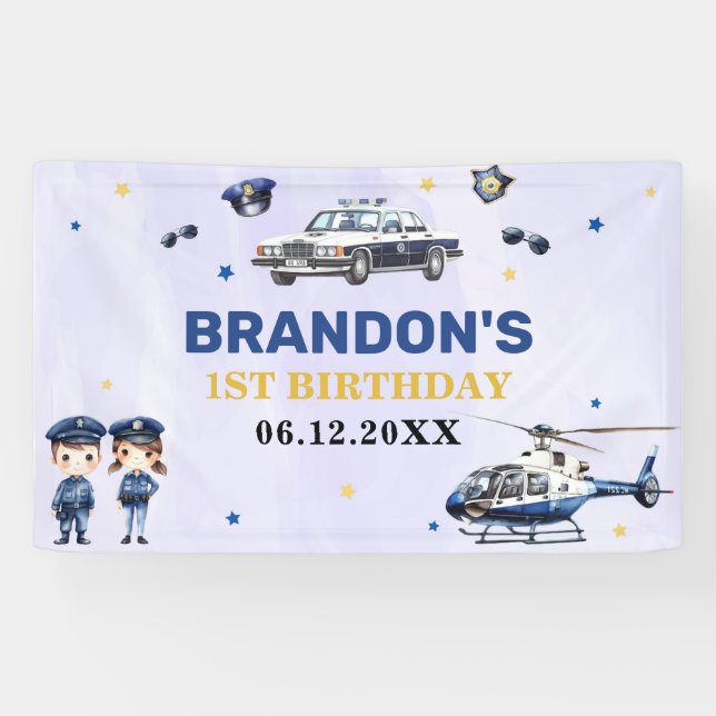 Banderoles Police Boy 1er anniversaire fête (Horizontal)