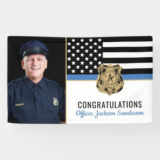 Banderoles Police Légère Ligne Bleue Félicitations Photo Retr (Horizontal)