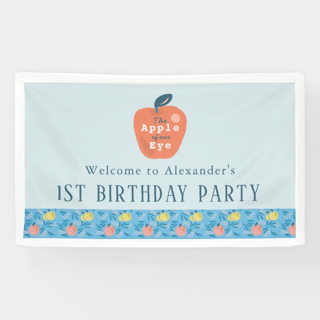 Banderoles Pomme de nos yeux Fille Bleue 1er anniversaire Bie (Horizontal)