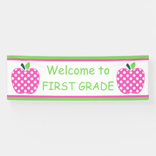 Banderoles Pomme personnalisée pour enseignant rose et verte