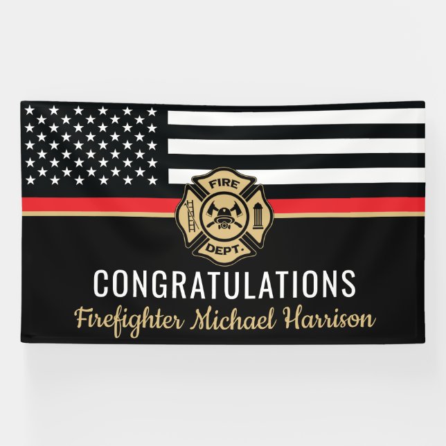 Banderoles Pompier Fire Academy Mince Red Line Graduation (Horizontal)