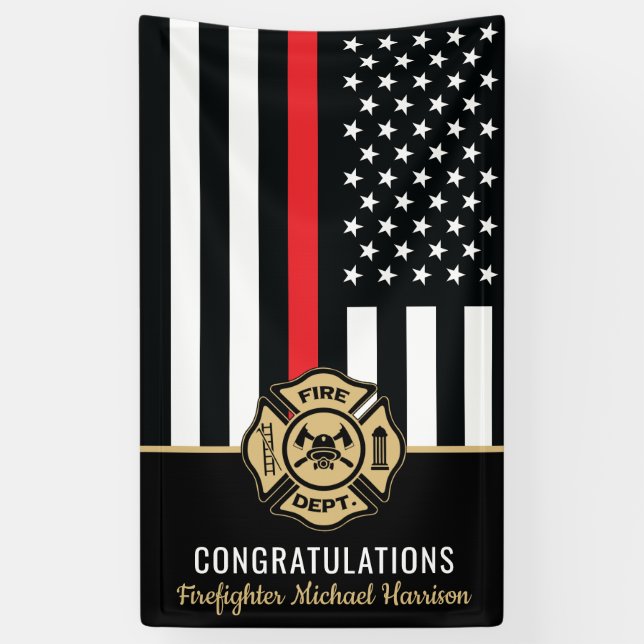 Banderoles Pompier Fire Academy Red Line Drapeau Graduation (Vertical)