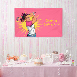 Banderoles Pop Art Girl Golfer fête d'anniversaire