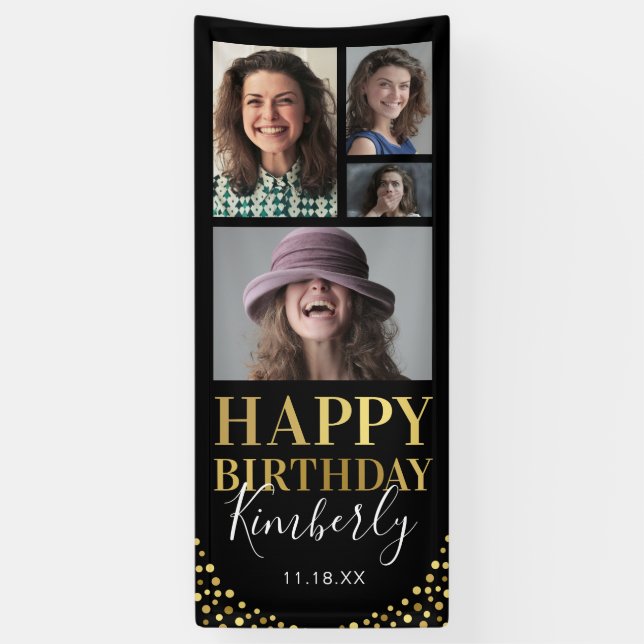 Banderoles Porte d'anniversaire Black Gold 4 Photo (Vertical)