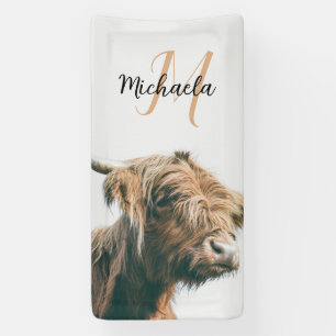 Banderoles Portrait de vache Highland nom personnalisé monogr