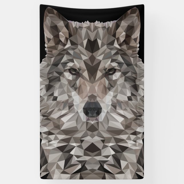 Banderoles Portrait géométrique de loup gris (Vertical)