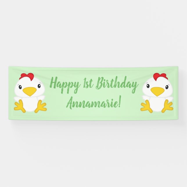 Banderoles Poulet fête d'anniversaire Vert (Horizontal)