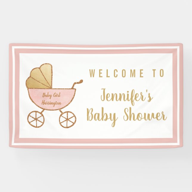 Banderoles Poussette rose Baby Girl Douche Bienvenue (Horizontal)