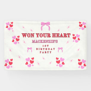 BANDEROLES PREMIER ANNIVERSAIRE A GAGNÉ VOTRE CŒUR ROSE ROUGE