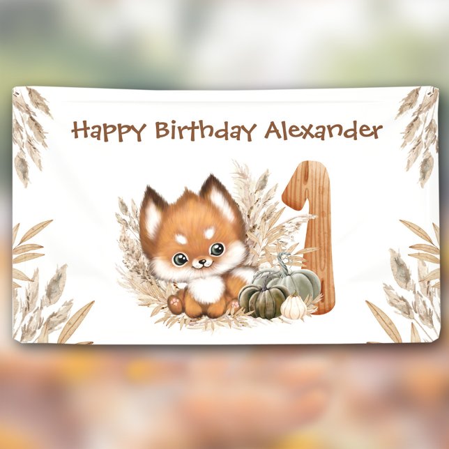 Banderoles Premier Anniversaire Automne Petit Fox Boy Banner (First Birthday Fall Little Fox Boy Banner)