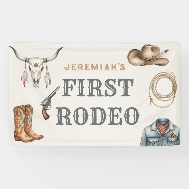 Banderoles Premier Cow-boy de Rodéo en Terracotta 1er Anniver (Horizontal)